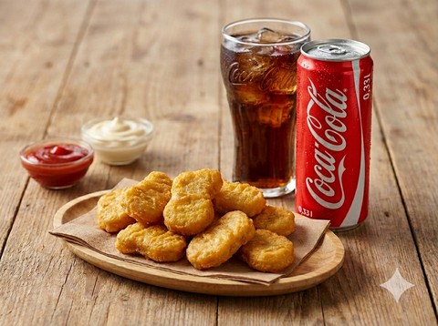 Chicken Nuggets mit Coca Cola oder Notiz machen für anderes Getränk